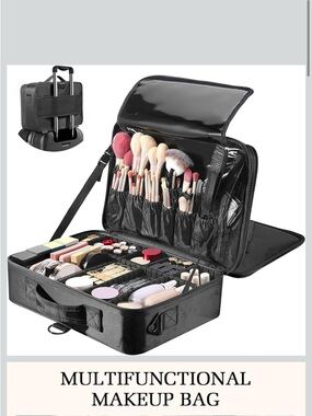 Black Modular Makeup Case with Adjustable Dividers 10x14 inch